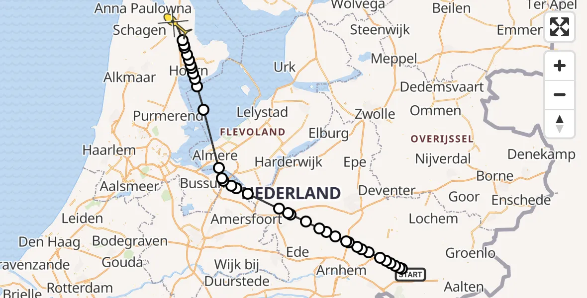 Routekaart van de vlucht: Lifeliner 1 naar Middenmeer, Keppelseweg