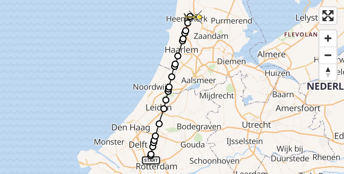 Routekaart van de vlucht: Lifeliner 2 naar Uitgeest, A16 Rotterdam