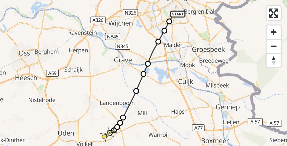 Routekaart van de vlucht: Lifeliner 3 naar Vliegbasis Volkel, Akkerlaan