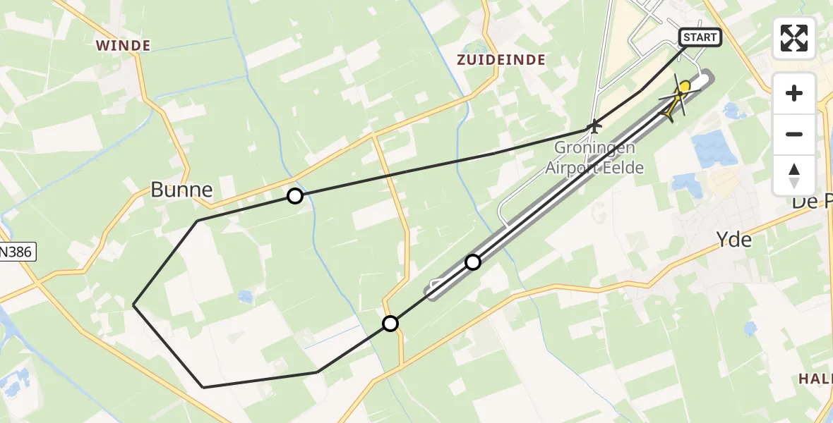 Routekaart van de vlucht: Lifeliner 4 naar Groningen Airport Eelde, Veldkampweg