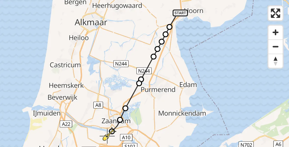 Routekaart van de vlucht: Lifeliner 1 naar Amsterdam Heliport, Engelsloot