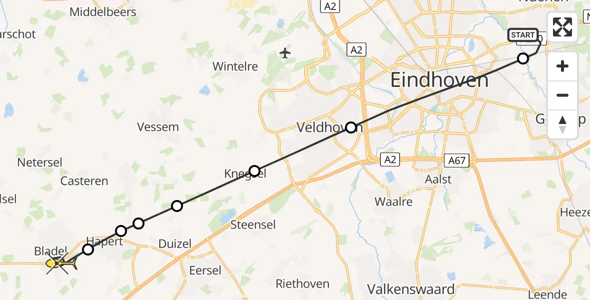 Routekaart van de vlucht: Lifeliner 3 naar Bladel, Geldropsedijk