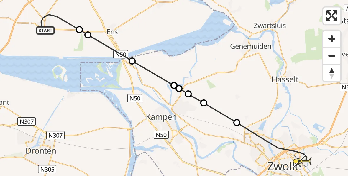 Routekaart van de vlucht: Lifeliner 1 naar Zwolle, Eggestraat