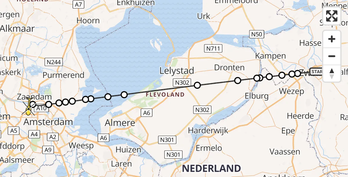 Routekaart van de vlucht: Lifeliner 1 naar Amsterdam Heliport, Turfmarkt