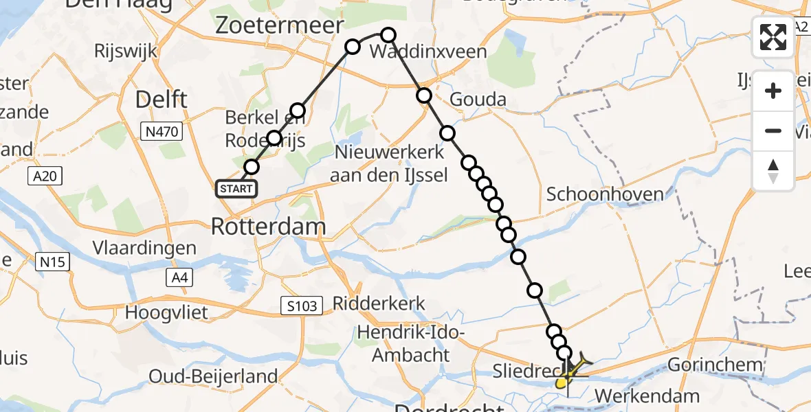 Routekaart van de vlucht: Lifeliner 2 naar Hardinxveld-Giessendam, Brandenburgbaan