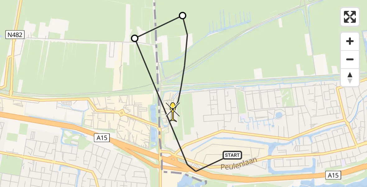 Routekaart van de vlucht: Lifeliner 2 naar Hardinxveld-Giessendam, Kweldamweg