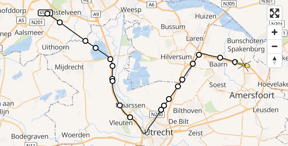 Routekaart van de vlucht: Politieheli naar Bunschoten-Spakenburg, Touwslagerij