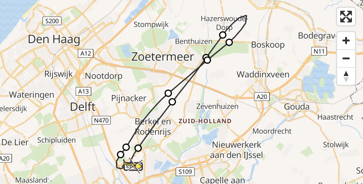 Routekaart van de vlucht: Lifeliner 2 naar Rotterdam The Hague Airport, Oude Bovendijk