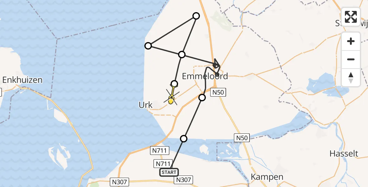 Routekaart van de vlucht: Politieheli naar Tollebeek, Tarpanweg