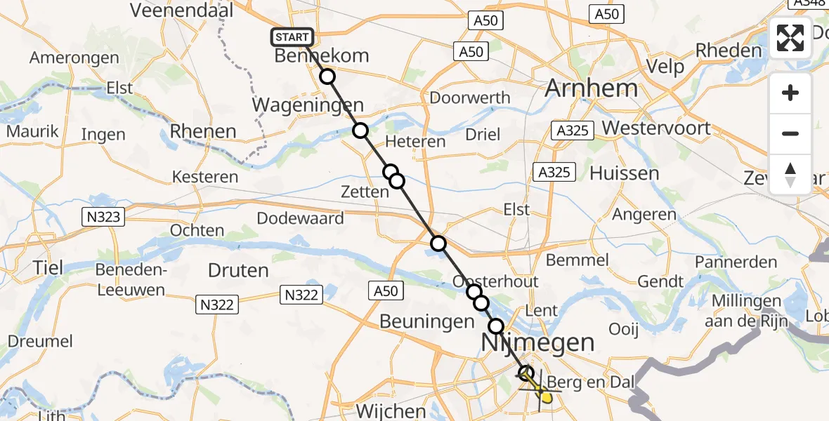 Routekaart van de vlucht: Lifeliner 3 naar Radboud Universitair Medisch Centrum, West Breukelderweg