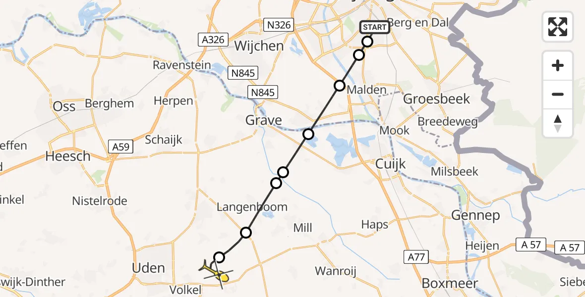 Routekaart van de vlucht: Lifeliner 3 naar Vliegbasis Volkel, St. Annastraat