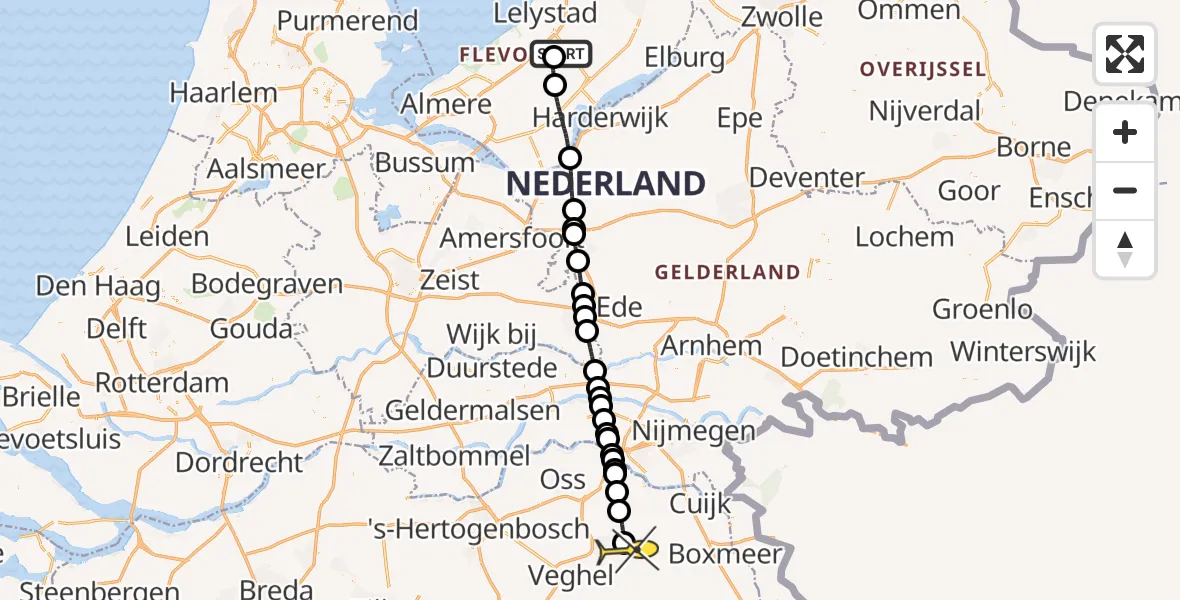 Routekaart van de vlucht: Traumahelikopter naar Vliegbasis Volkel, Emoeweg