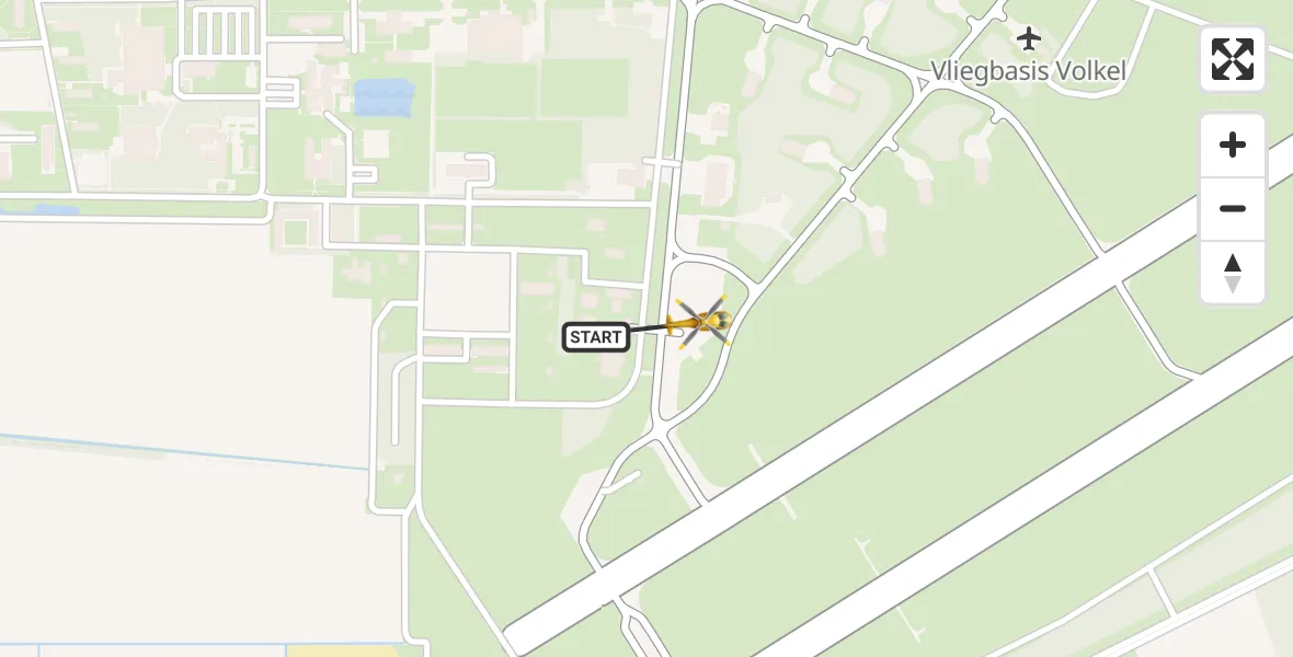Vluchtroute Traumahelikopter van Vliegbasis Volkel naar Vliegbasis Volkel