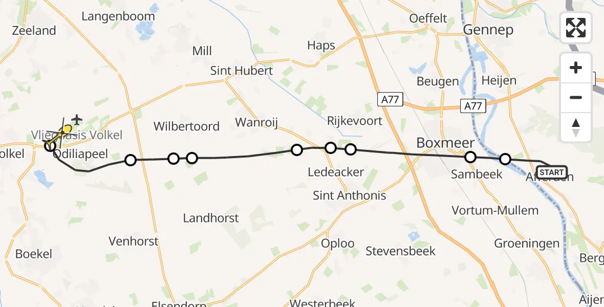 Routekaart van de vlucht: Lifeliner 3 naar Vliegbasis Volkel, Hengeland