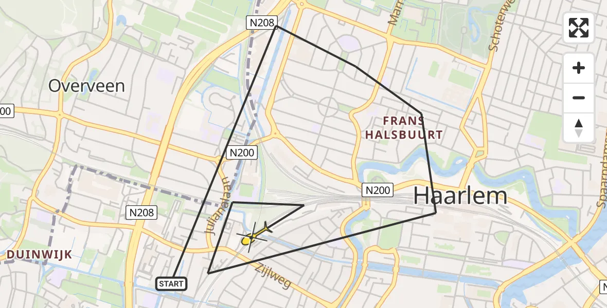 Routekaart van de vlucht: Politiehelikopter naar Haarlem, Badmintonpad