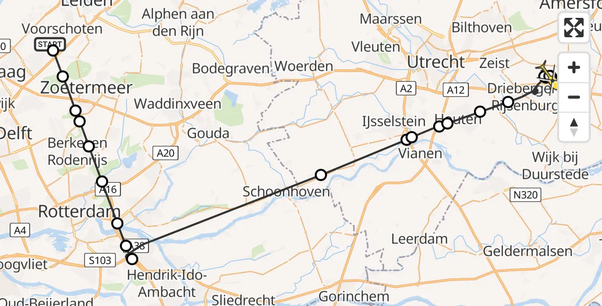 Routekaart van de vlucht: Politieheli naar Driebergen-Rijsenburg, Oostvlietweg