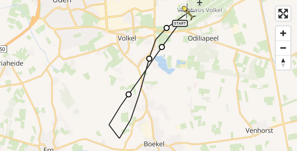 Routekaart van de vlucht: Lifeliner 3 naar Vliegbasis Volkel, Rechtestraat