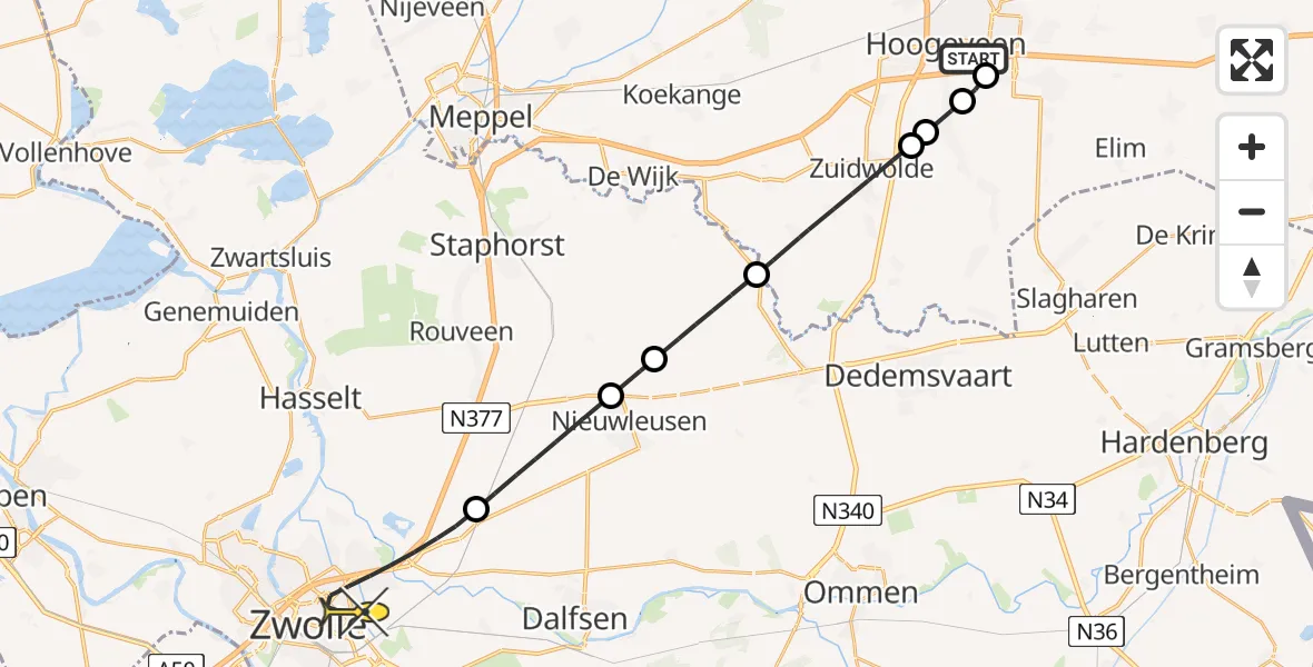 Routekaart van de vlucht: Lifeliner 4 naar Zwolle, Koekoekswijk