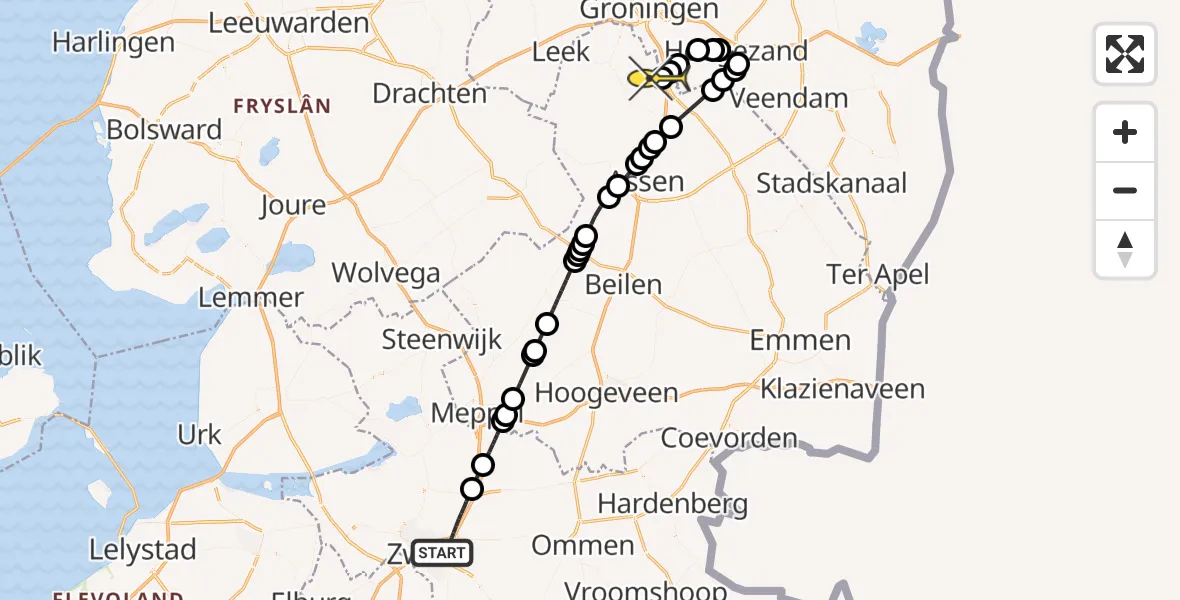 Routekaart van de vlucht: Lifeliner 4 naar Groningen Airport Eelde, Erasmuslaan