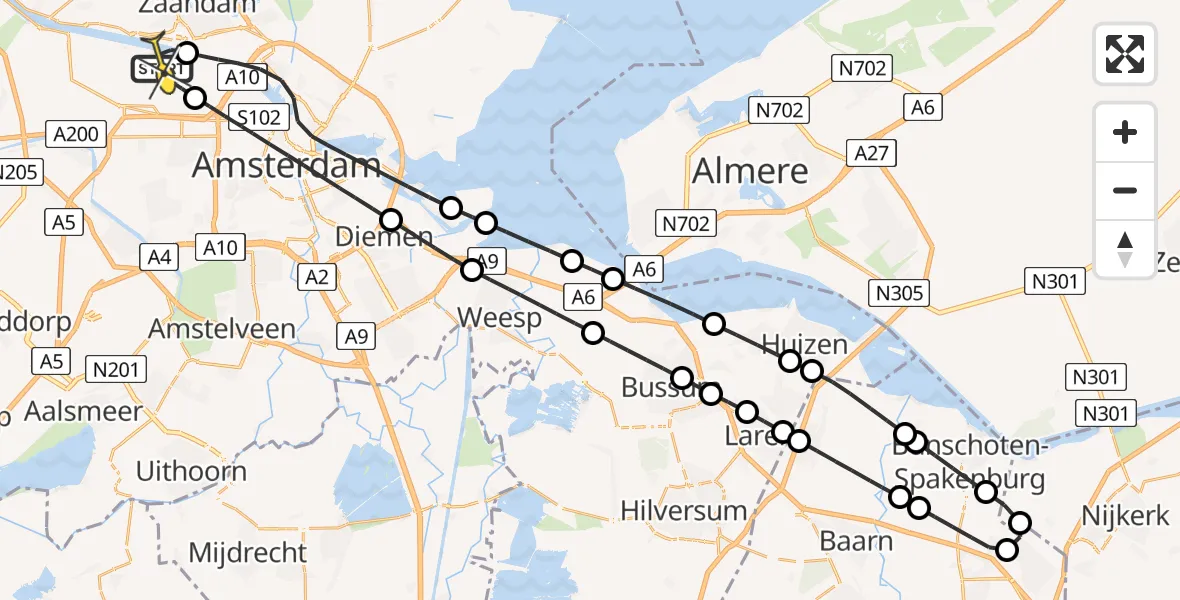 Routekaart van de vlucht: Lifeliner 1 naar Amsterdam Heliport, Westhaven