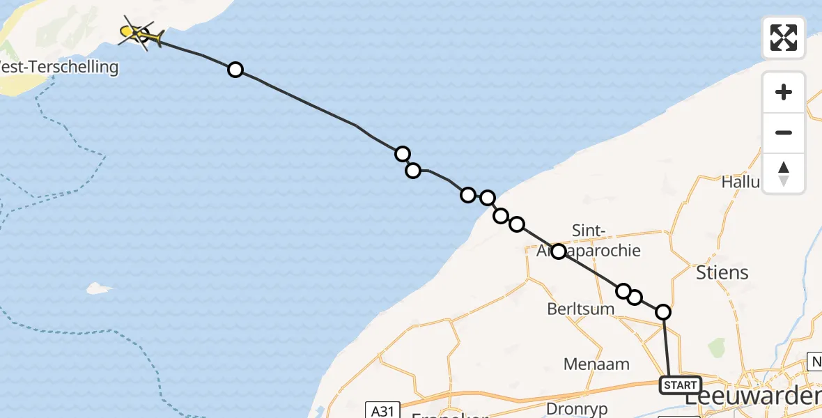 Routekaart van de vlucht: Ambulanceheli naar Striep, Hogerhuisdyk