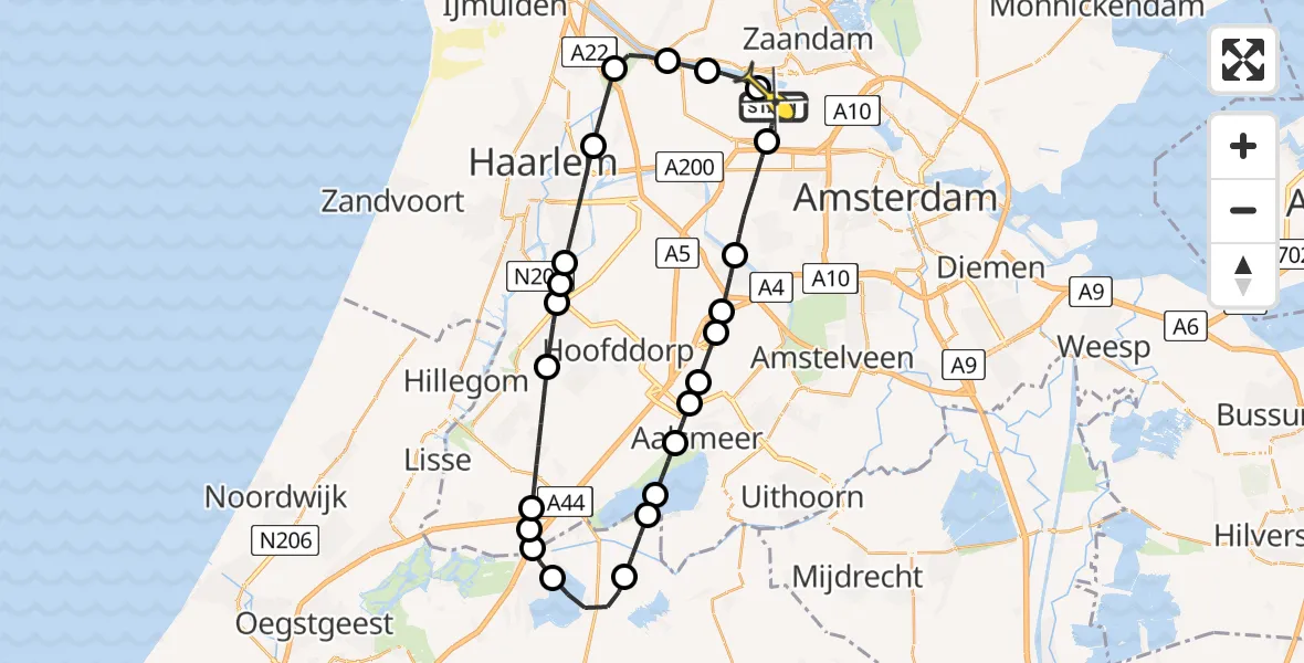 Routekaart van de vlucht: Lifeliner 1 naar Amsterdam Heliport, Hornweg