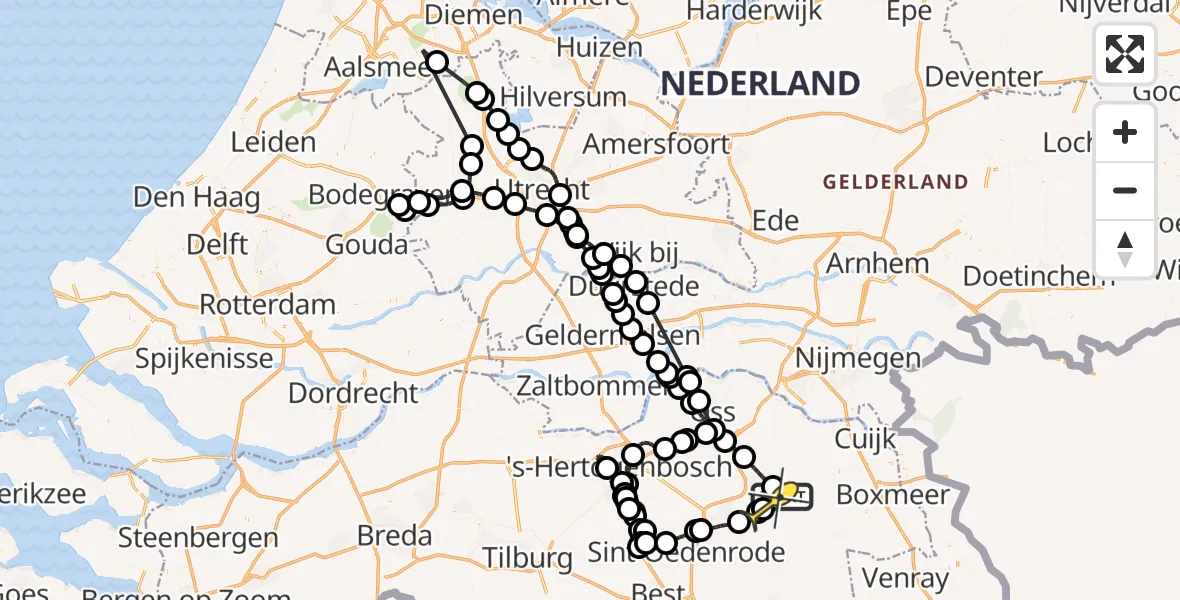 Routekaart van de vlucht: Politieheli naar Volkel, Kromstraat