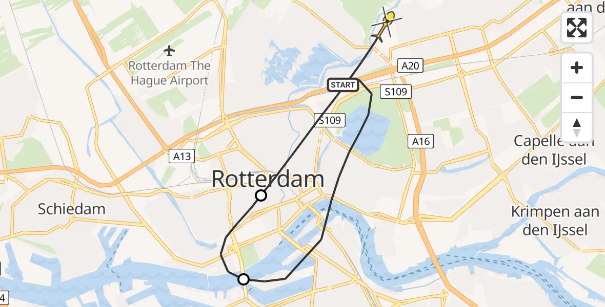 Routekaart van de vlucht: Politiehelikopter naar Rotterdam, Wolvenvallei
