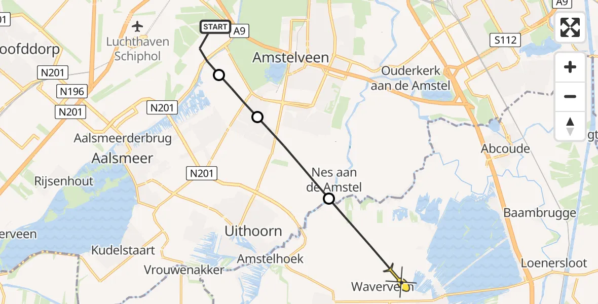 Routekaart van de vlucht: Politieheli naar Vinkeveen, Westerkimweg