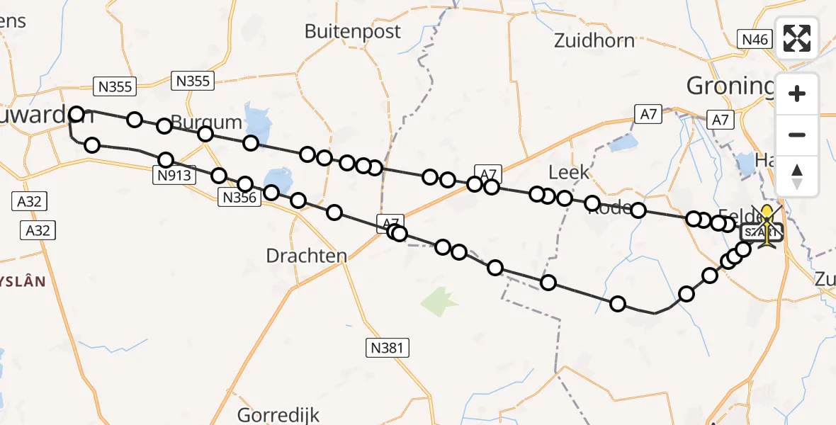 Routekaart van de vlucht: Lifeliner 4 naar Groningen Airport Eelde, Oosterloop