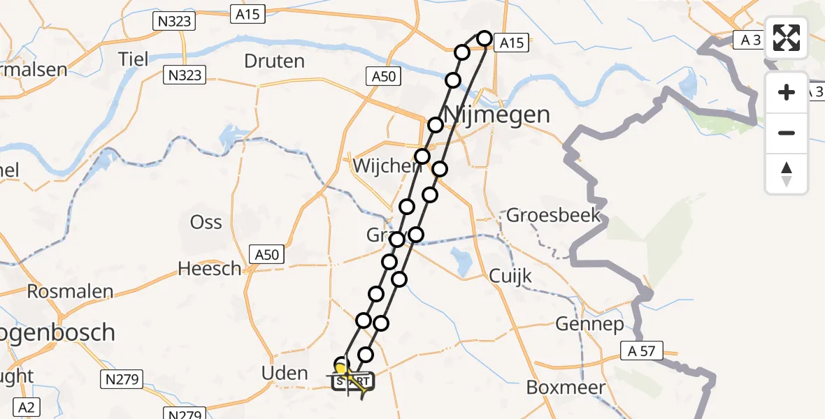 Routekaart van de vlucht: Lifeliner 3 naar Vliegbasis Volkel, Zeelandsedijk