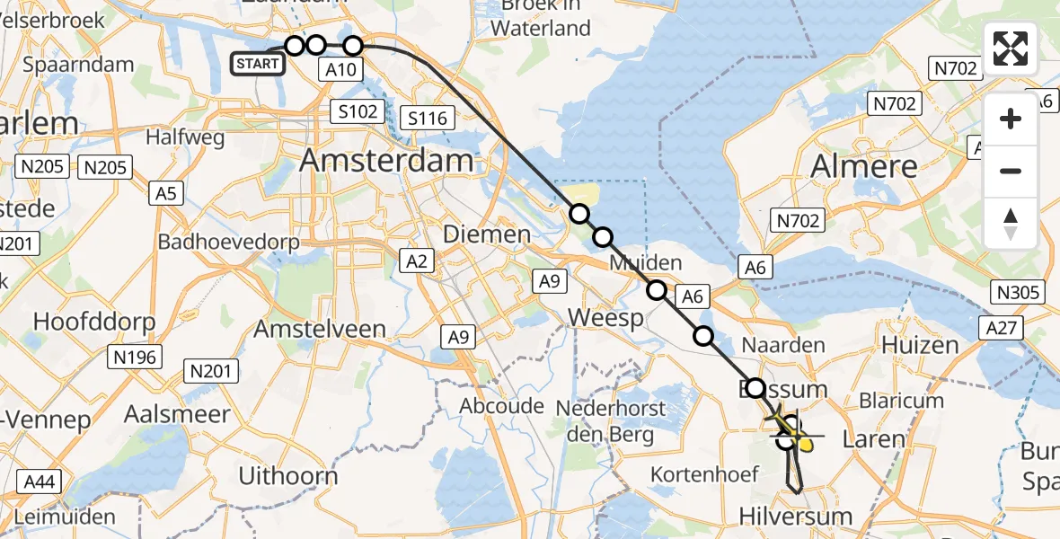 Routekaart van de vlucht: Lifeliner 1 naar Bussum, Hemweg