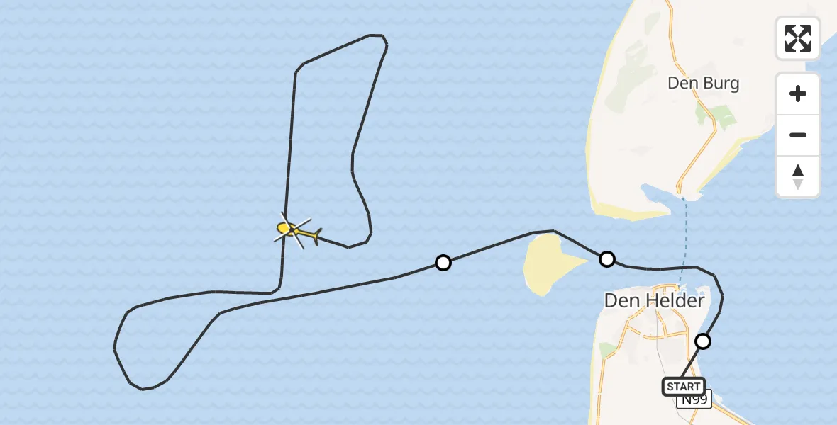 Routekaart van de vlucht: Kustwachthelikopter naar Oostoeverweg