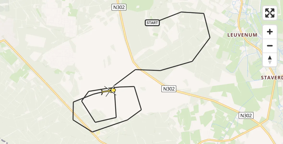 Routekaart van de vlucht: Politiehelikopter naar Ermelo, Jhr. Dr. C.J. Sandbergweg