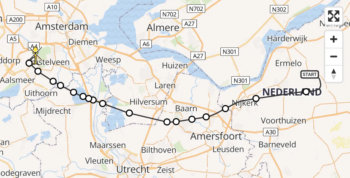 Routekaart van de vlucht: Politieheli naar Schiphol, Tonnenberg