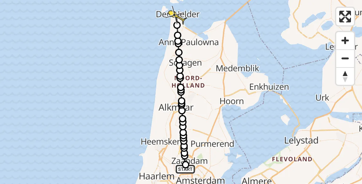 Routekaart van de vlucht: Lifeliner 1 naar Den Helder, Hoofdtocht