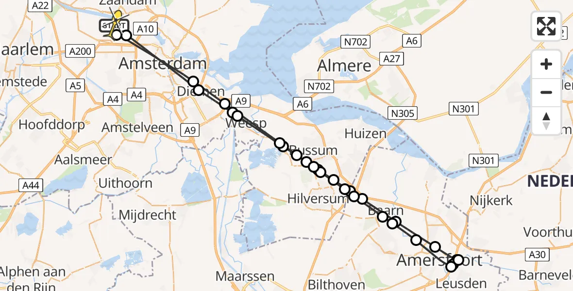 Routekaart van de vlucht: Lifeliner 1 naar Amsterdam Heliport, Maltaweg