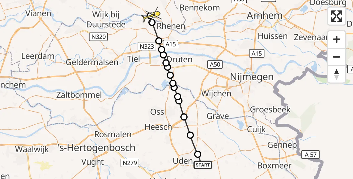 Routekaart van de vlucht: Lifeliner 3 naar Elst, Zeelandsedijk