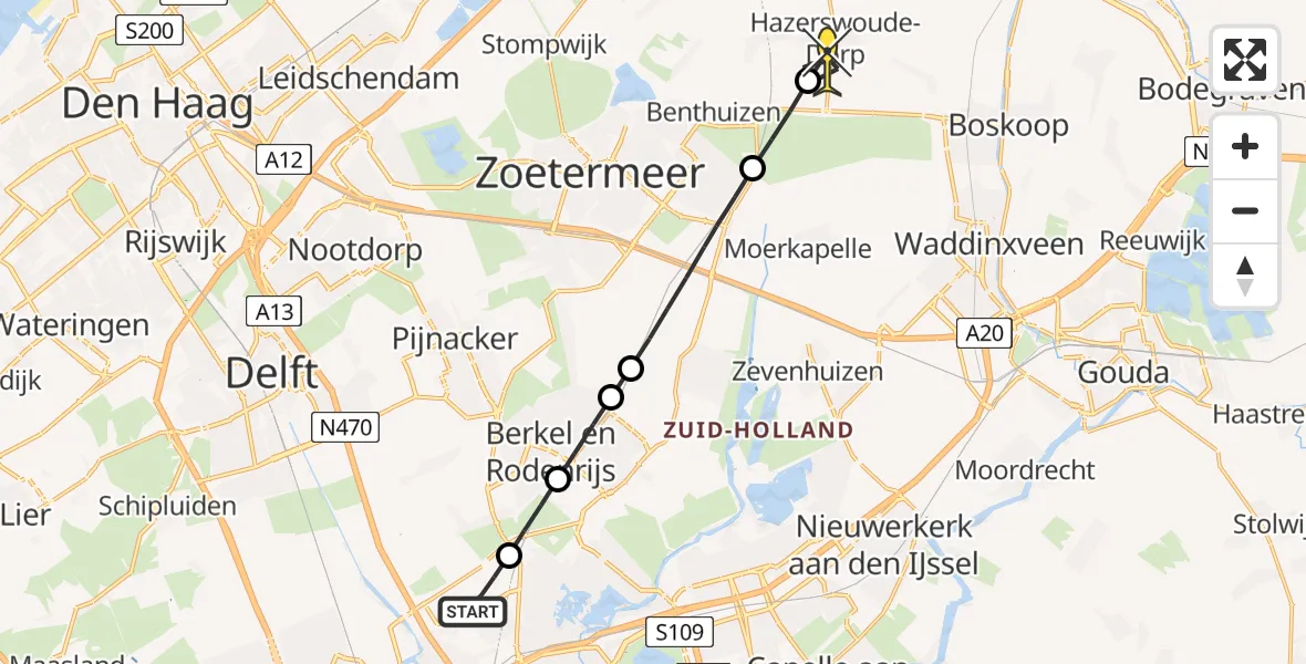 Routekaart van de vlucht: Lifeliner 2 naar Hazerswoude-Dorp, Bovendijk