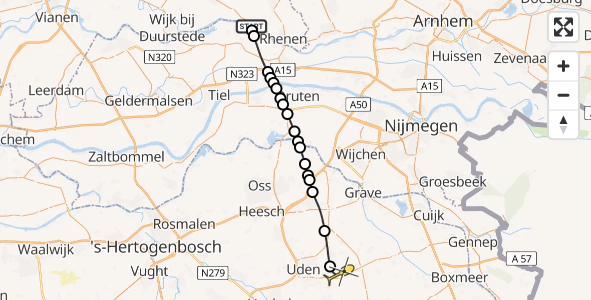 Routekaart van de vlucht: Lifeliner 3 naar Vliegbasis Volkel, Langewei