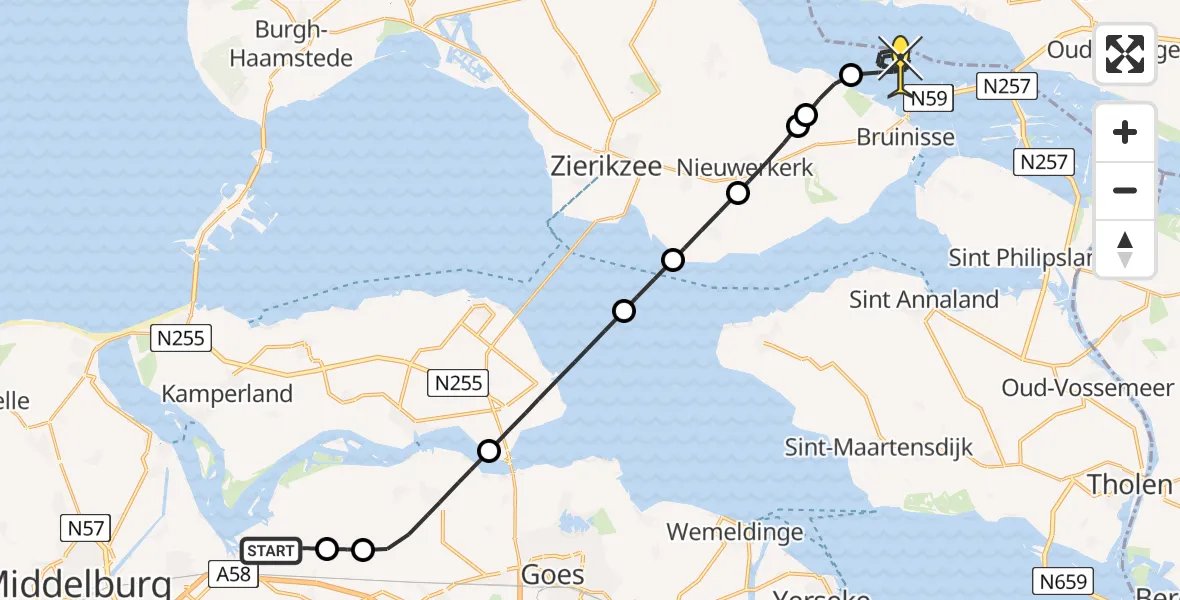 Routekaart van de vlucht: Kustwachthelikopter naar Bruinisse, Pietweg