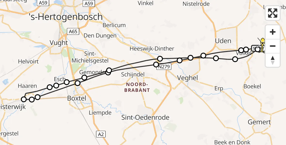 Routekaart van de vlucht: Lifeliner 3 naar Vliegbasis Volkel, Nieuwstraat