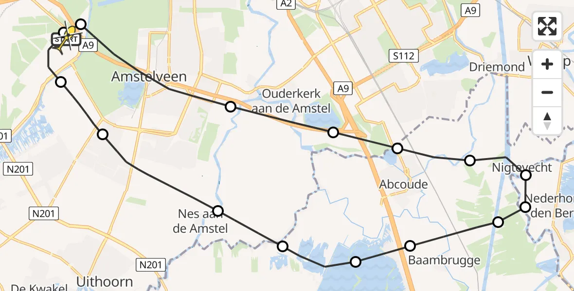 Routekaart van de vlucht: Politieheli naar Schiphol, Westerkimweg