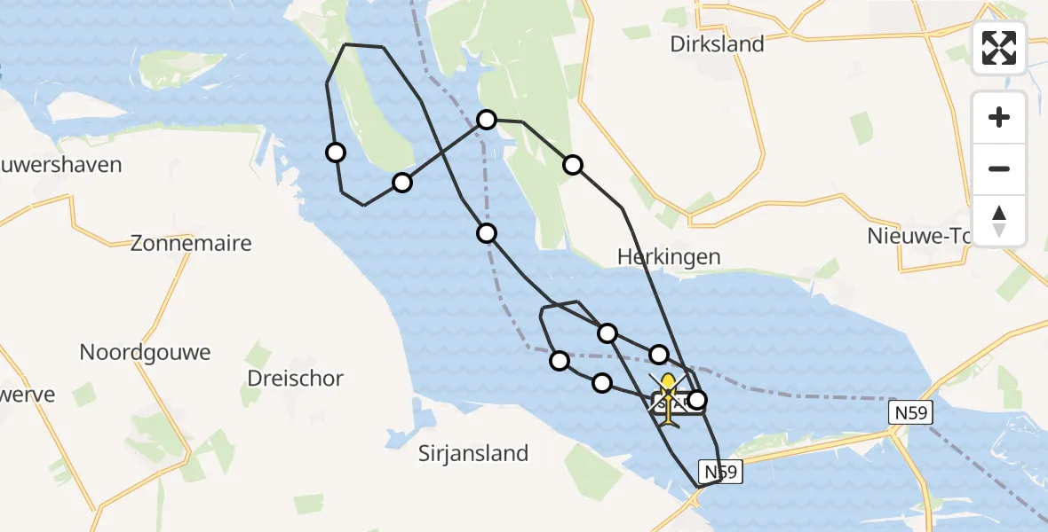 Routekaart van de vlucht: Kustwachthelikopter naar Bruinisse, Geul van Herkingen