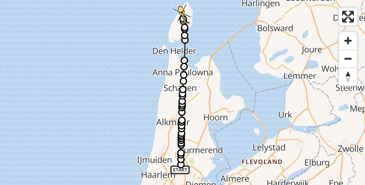 Routekaart van de vlucht: Lifeliner 1 naar Texel International Airport, Capriweg