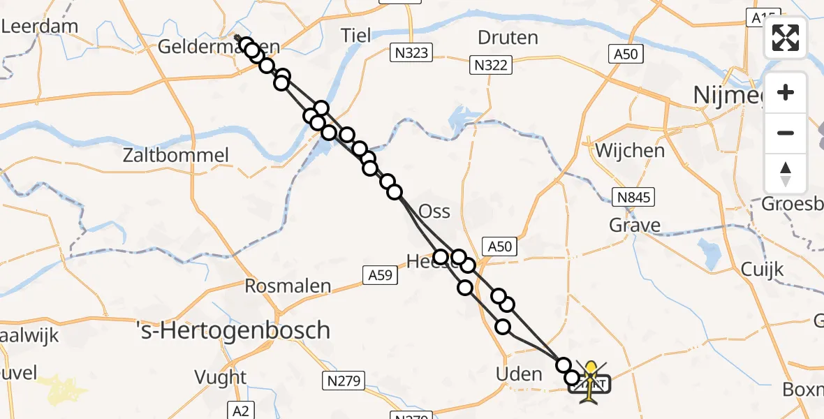 Routekaart van de vlucht: Lifeliner 3 naar Vliegbasis Volkel