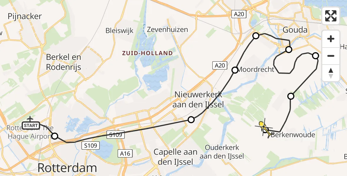 Routekaart van de vlucht: Politiehelikopter naar Berkenwoude, Bovendijk