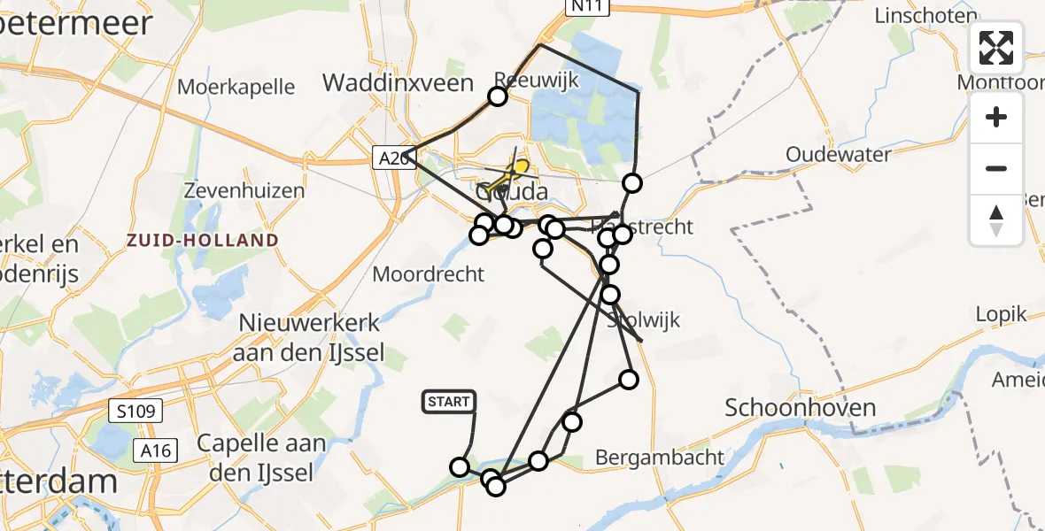 Routekaart van de vlucht: Politieheli naar Gouda, Westeinde