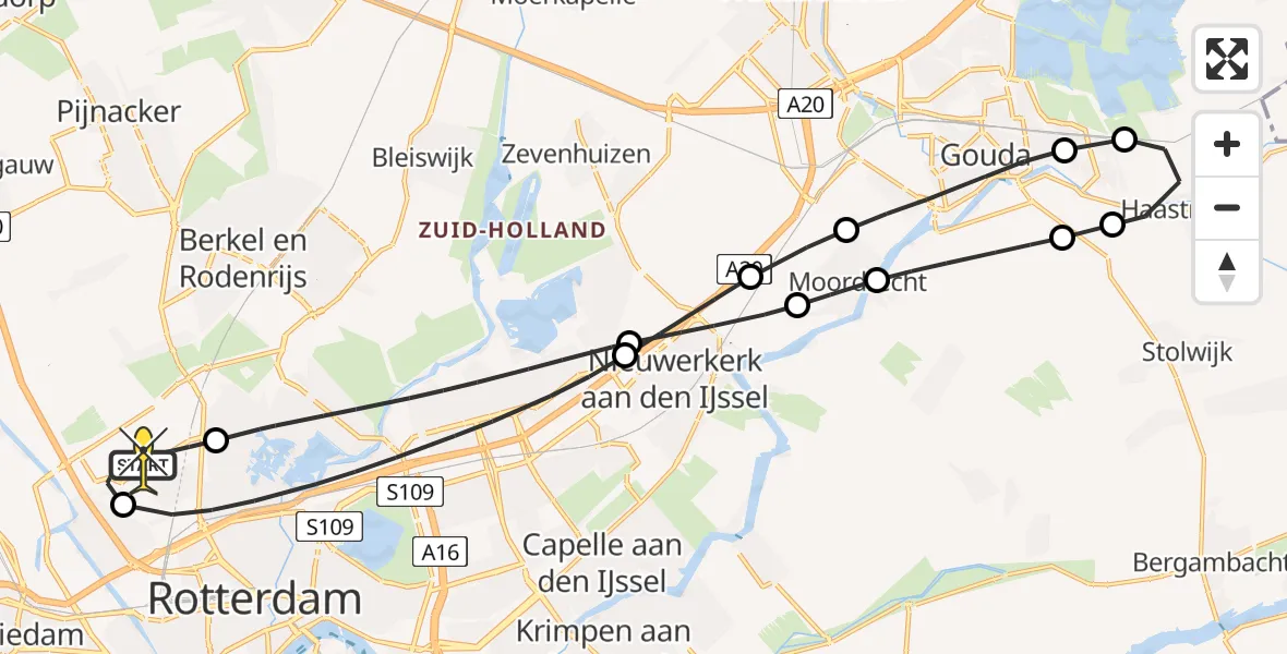 Routekaart van de vlucht: Lifeliner 2 naar Rotterdam The Hague Airport, Bovendijk