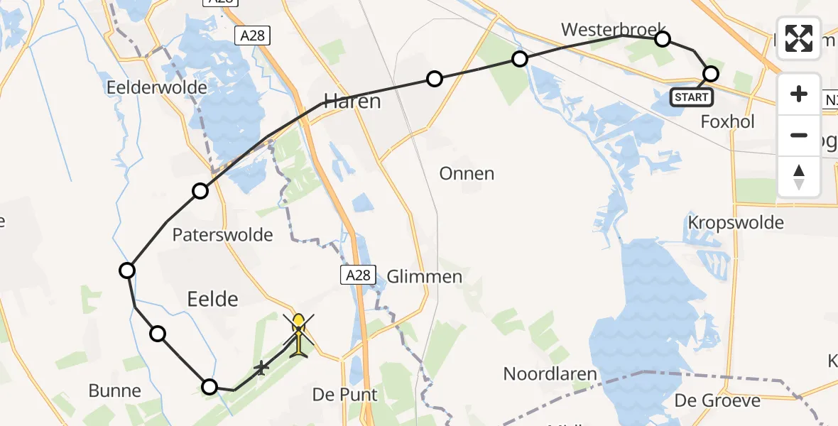 Routekaart van de vlucht: Lifeliner 4 naar Groningen Airport Eelde, Borgweg